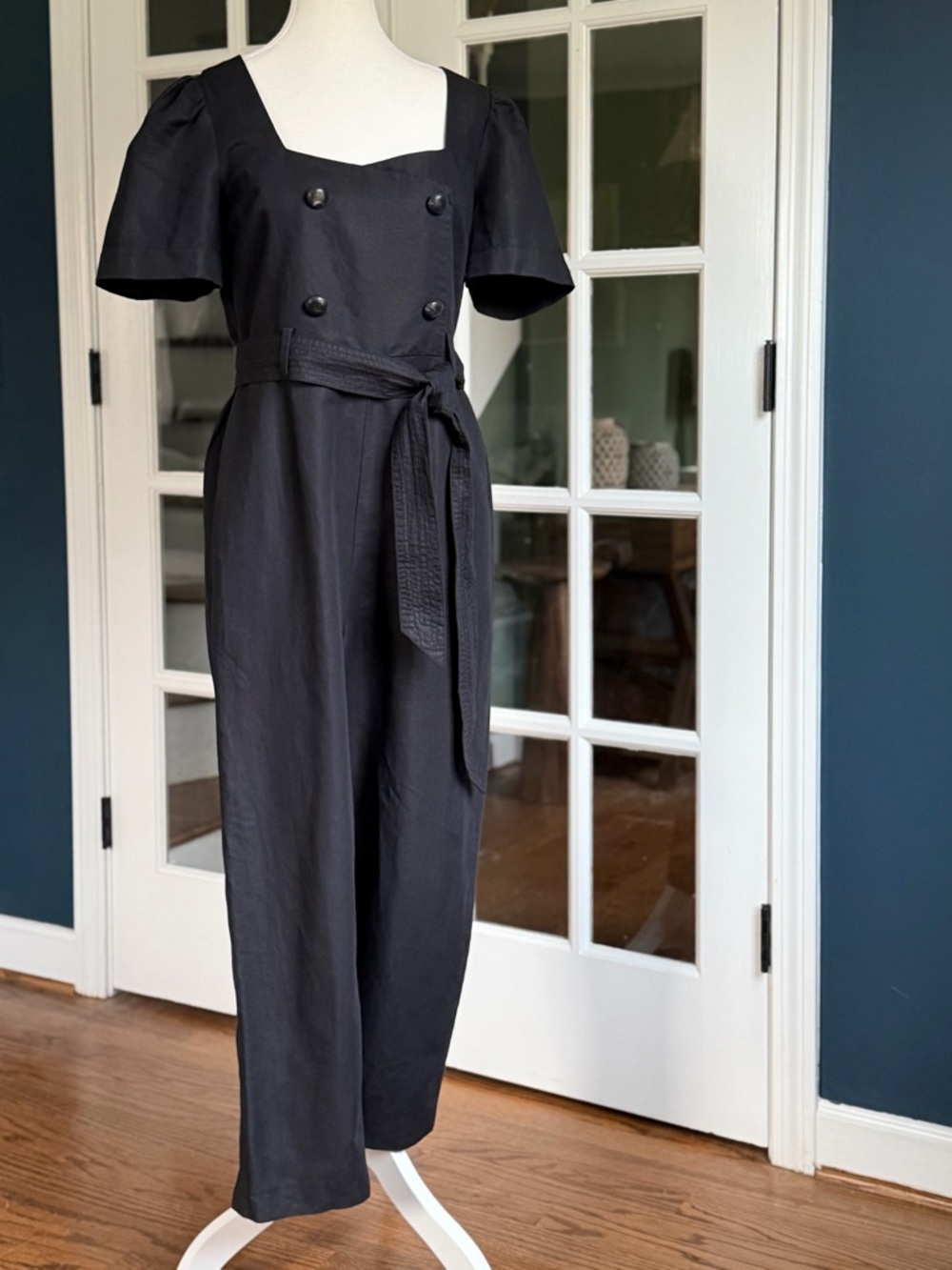 Kate Spade New York Black Cotton/Linen Twill Jumpsuit | Black | Size 6 - Picture 8 of 13